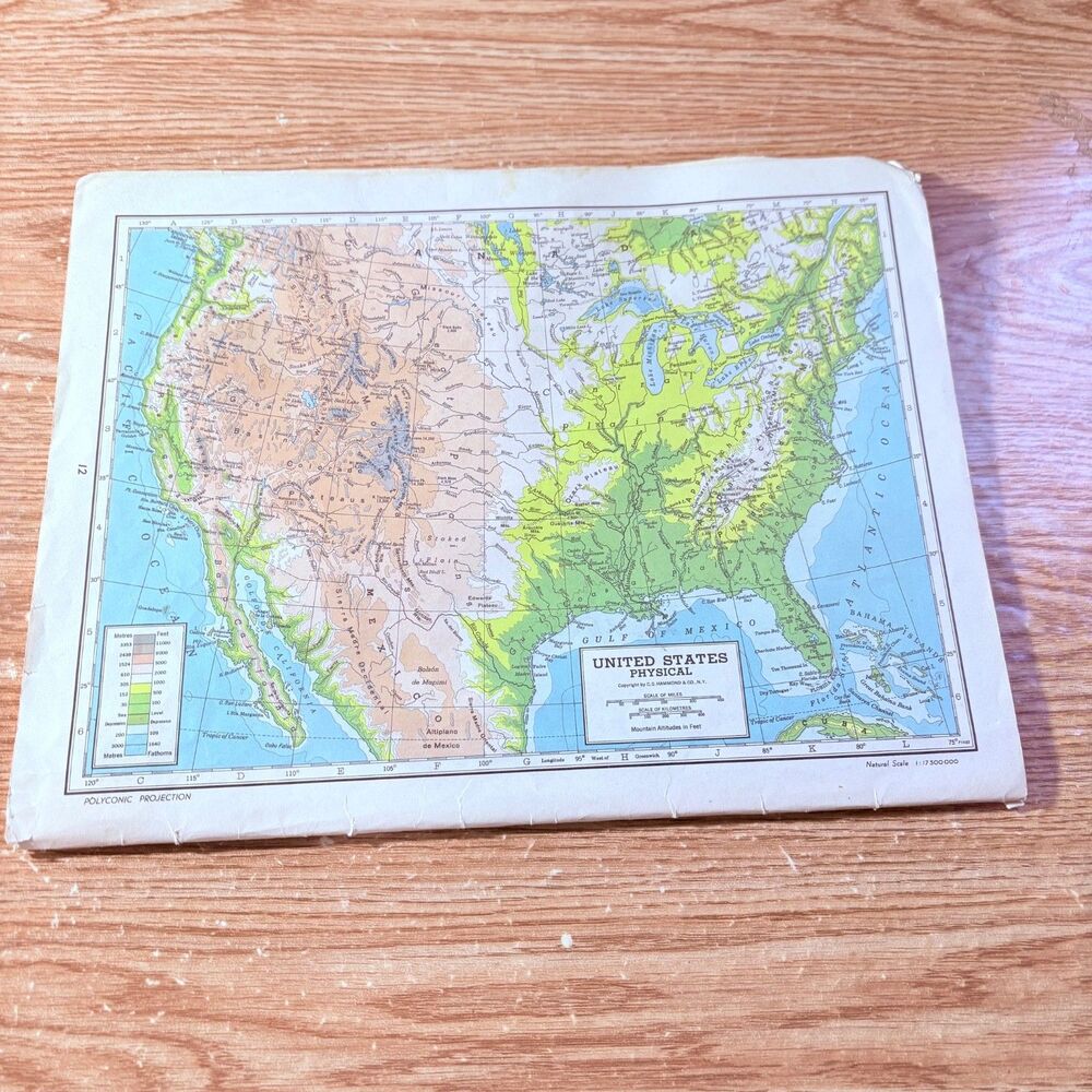 Physical Map Of The United States 1901 Map V14-1 Book Of Maps